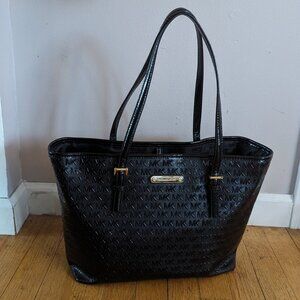 Michael Kors Jet Set Signature Black Patent Leather Tote NWOT